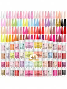 48-Colour Acrylic Powder (10g/0.35oz Jar) – Professional Polymer 3D Acrylic Nail Art Set In Pink And Nude Shades, Suitable For French Manicures, Nail Extensions And All-Season Nail Art; No UV Lamp Required - Multicolor - View 7