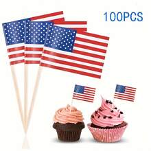 100Pcs Disposable American Flag Food Toothpicks, Mini Decorative Flags For Cupcakes, Fruits And Party Desserts - 100 Pcs - View 7