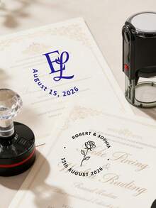 Sello de boda personalizado con nombre, sello de texto con letra cursiva personalizada, diseño minimalista y elegante para invitaciones, sobres, tarjetas de agradecimiento, sello autoentelado personalizado como regalo romántico para parejas en aniversarios y compromisos, sello de dirección personalizable para eventos especiales, 2 tipos de sellos - Estilo E - Ver 7
