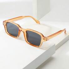 1 pieza Gafas de moda de alta calidad y versátiles con marco pequeño para mujer, adecuadas para uso diario, fiestas y decoración casual - Hoja gris con marco naranja - Ver 6
