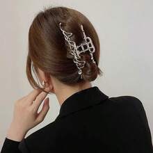 1件装女士镂空不对称设计时尚发爪，街头骷髅头造型发夹，发卡，发夹，发爪夹，发饰，发夹，发卡，发爪夹，学生用品，大学秋冬季女士度假装扮发饰 - 銀色 - 查看 7
