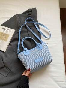 Bolso de playa de gran capacidad con un solo hombro y cruzado, bolso de mano de vacaciones para mujeres, nuevo modelo 2026 - Azul - Ver 7