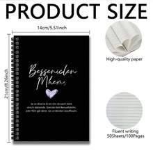 German Romantic Style Spiral Notebook, Cover With "Besserwissen Mhen" And Heart Pattern, Elegant Design. 100 Pages Writing Space, Suitable For Work Notes, Study, Diary Writing, Great For Graduation, Birthday Gifts - B - View 6