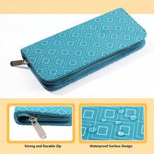 1pc Blue Geometric Print Crochet Storage Bag, 20cm Stainless Steel Knitting Needle Set, Zipper Closure Knitting Tool Organizer Bag, Sewing Lover Gift - A - View 4