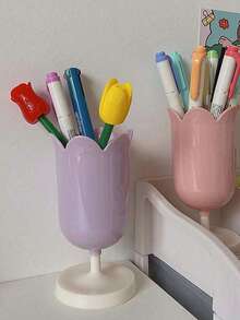 Hộp đựng bút hình hoa tulip, hộp đựng bút hình trái tim dành cho bé gái, hộp đựng cọ trang điểm, phụ kiện bàn học mùa tựu trường, đồ dùng văn phòng, phụ kiện văn phòng phẩm - hoa tulip - Xem 3