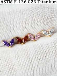 1 pieza Lindo Implante F-136 de Titanio con Dos Circonitas Marquesa en Forma de Hoja, Pendiente sin Rosca para Nariz, Labret, Hélix, Cartílago, Trago, Concha y Labio, Joyería Brillante para Uso Diario de Mujeres - 1 par de pendientes de rama de titanio - Ver 5