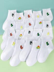 5 paquetes de calcetines bordados con lindos dibujos animados de dinosaurios, adecuados para todas las estaciones, con dobladillo con volantes, adecuados tanto para niños como para niñas, perfectos para uso diario. - Multicolor - Ver 1