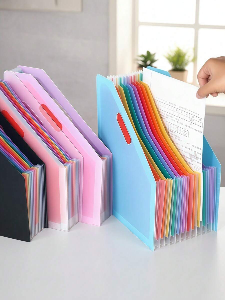 Túi đựng hồ sơ A4 13 ngăn có thể mở rộng, kiểu xếp ly nghiêng dọc, túi đựng dữ liệu dung lượng lớn dành cho học sinh/văn phòng, túi đựng hồ sơ di động cầu vồng. - Một kích cỡ phù hợp cho tất cả - Xem 1
