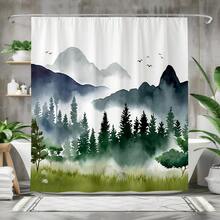 1pc 2D Planar Shower Curtain Forest Mountain Landscape Design Bathroom Shower Curtain Waterproof Fabric With Nature-Inspired Scenery For Home Decor Suitable For Standard Tub Sizes And Includes Hanging Hooks Easy Installation - Multicolor - View 11