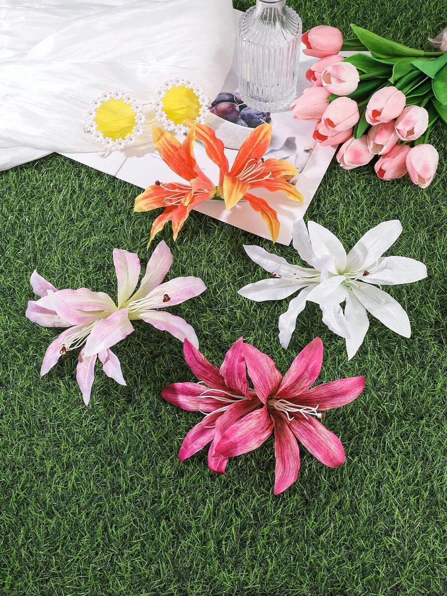 1个大号百合花发夹，仿真花瓣，多种颜色可选，日常/度假/婚礼造型配饰 - 彩色 - 查看 1