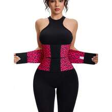 Unisex Leopard Print Waist Trainer Belt, Adjustable Sports Waist Support, Slimming Body Shaper For Workout & Daily Wear - Rose Red - View 1