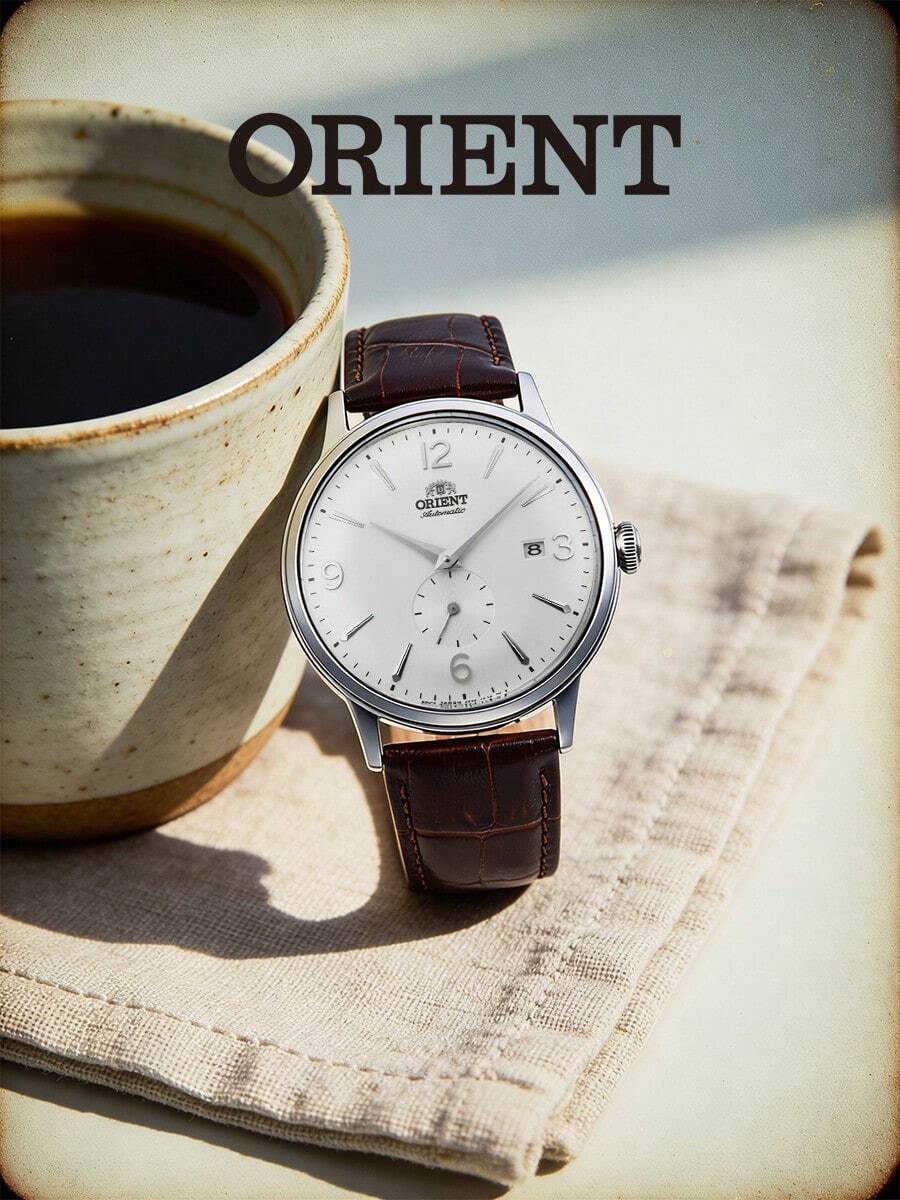 Orient Đồng hồ cơ tự động nam, mặt số bạc hiển thị giây nhỏ, chữ số Ả Rập màu trắng, dây da màu nâu, hiển thị ngày, tự động lên dây, đồng hồ đeo tay thời trang cổ điển, quà tặng Ngày của Cha, quà du lịch, quà sinh nhật cho bố, chồng, bạn bè, phụ kiện hàng ngày. - Bạc - Xem 1