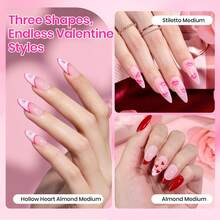 192Pcs 6 Colors Beetles Tipex Lite Heart Cutout Nail Kit, Medium Almond & Stiletto Pre-Built Apex Nail Tips, Full Gel Nail Starter Set With UV Lamp, Base Top Coat & Glue Gel, DIY Nail Art Manicure - Heart Cutout Nail Kit - 查看 3