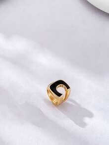 1 pieza Juego de anillo en forma de C esmaltado y pulsera geométrica, de material de aleación, adecuado para uso diario, vacaciones y regalo de fiesta - Blanco - Ver 9