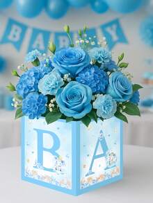 Conjunto de 4 caixas de flores rosa e azul com estampa de elefante, ideais para arranjos florais em chá revelação, centros de mesa para chá de bebê, decoração de mesa para festa de 1 ano, adereços para fotos, perfeitas para arranjos de flores DIY, presentes e decoração de casa. Caixas de papelão resistentes, design minimalista, artigos para festa de bebê e lembrancinhas. - filhote de elefante - Ver 3