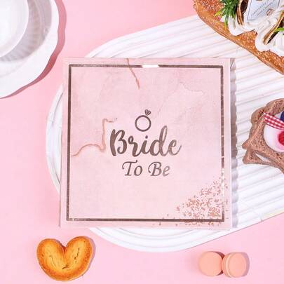 20pcs/40pcs/60pcs Disposable Bride Napkins - 2-Ply Pink Marble Pattern Gold Foil Ring & Handwritten Design Napkins, Suitable For Bridal Shower, Bachelorette Party, Wedding Tableware, Engagement Party, Cocktail Napkins, Wedding Preparation, 13*13 Inches