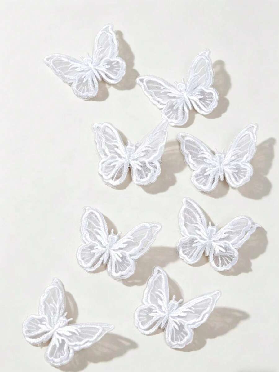 8个蕾丝双层蝴蝶发夹，日常佩戴，可爱情人节礼物，发饰，发夹，发爪，学习用品 - 米色 - 查看 1