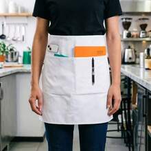 1pc 3-Pocket Wide Waist Apron, Waterproof, Suitable For Men And Women, Kitchen, Restaurant, BBQ, Bar Server, Unisex Stain-Resistant Apron - White - View 6