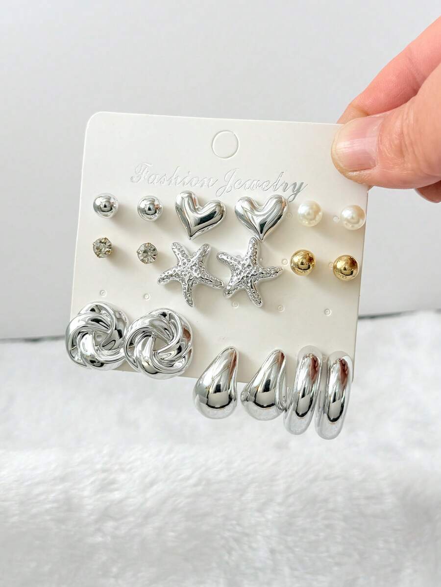 Bộ 18 chiếc bông tai thời trang và thanh lịch, thích hợp để đeo hàng ngày, dự tiệc, làm quà tặng, đi du lịch hoặc nghỉ mát. - Bạc - Xem 1