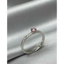 Stainless Steel Silver Solitaire/Stacking Ring With Colored Zirconia Stone, 4mm, For Graduation Or Debutante Parties. - Purple - View 4