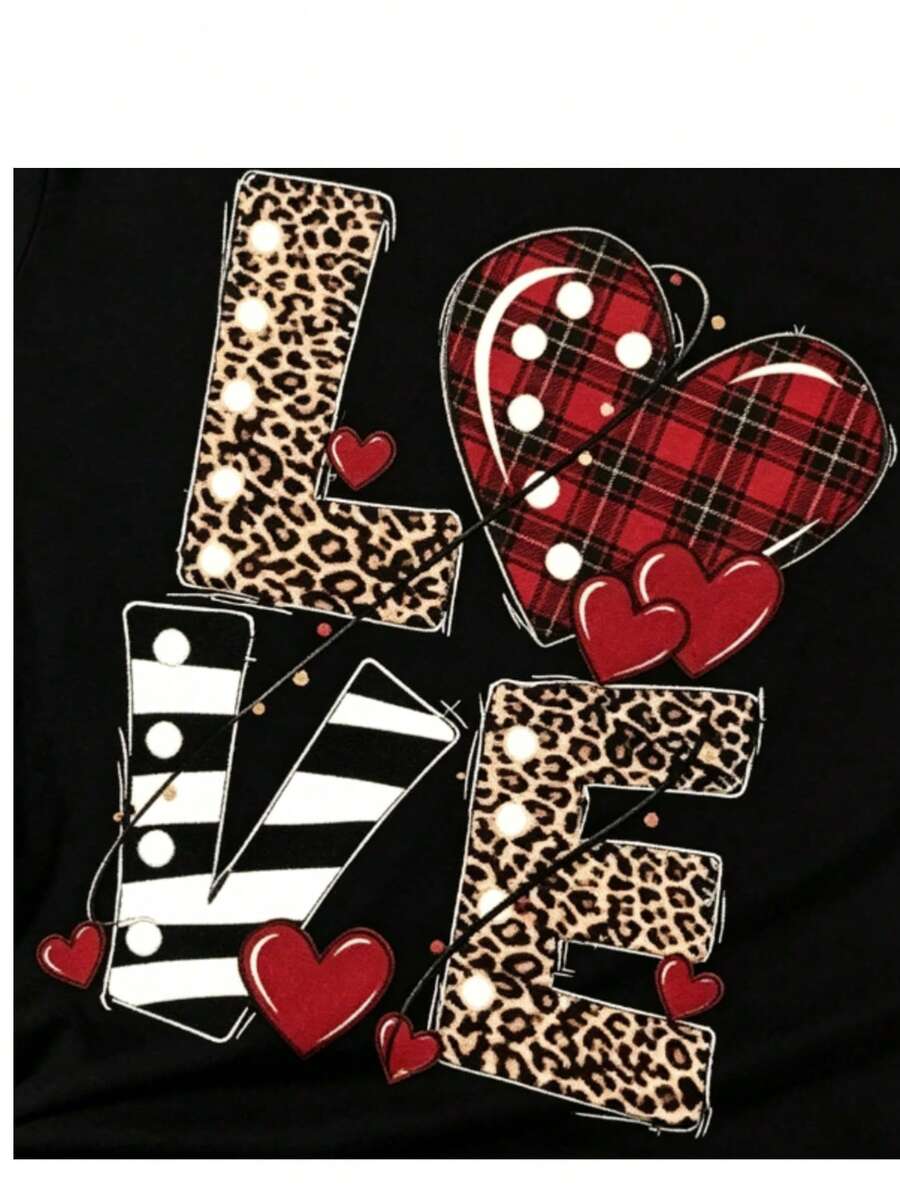 Heart T-Shirt With Words Of Kindness - Minimalist And Positive Style - 黑色 - 查看 1
