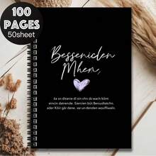 German Romantic Style Spiral Notebook, Cover With "Besserwissen Mhen" And Heart Pattern, Elegant Design. 100 Pages Writing Space, Suitable For Work Notes, Study, Diary Writing, Great For Graduation, Birthday Gifts - B - View 5