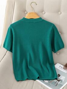 2026 Spring/Summer New Arrival Round Neck Solid Color Lightweight Knit Thin Short Sleeve Casual Top - Green - View 2