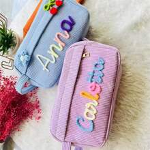1pc Customized Name Corduroy Pencil Case, Personalized Colorful Pencil Box, Large Capacity, Children School Supplies Pencil Pouch, Customized Learning Gift, Back To School Season, Children Birthday Gift, Perfect Gift - Multicolor - View 9