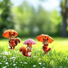 3 piezas Estacas de jardín con impresión 2D de ardillas lindas, decoraciones coloridas de acrílico para exteriores - A - Ver 3