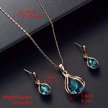 Ladies' Elegant Water Droplet Pendant Necklace Earring Set, Perfect For Weddings, Anniversaries, And Parties - Green - View 5