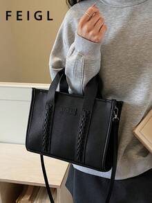 1 pieza Bolso de mujer de verano de unicolor 2026, bolso de hombro/bandolera minimalista, bolso cuadrado pequeño y versátil de moda para uso diario, ir al trabajo, citas, compras - Negro - Ver 3