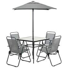 Bakaji Set 6 Pezzi da Pranzo per Giardino con Ombrellone, 4 Sedie Pieghevoli e 1 Tavolo con Ripiano in Vetro Temperato, Resistente Raggi UV, Arredamento Esterno, Patio, Terrazzo - Grigio - Visualizzare 1