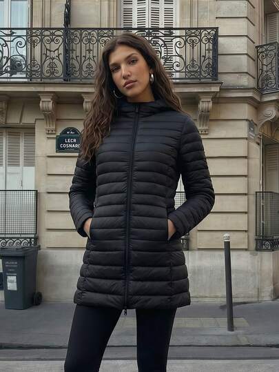  Áo khoác phao dài có mũ, màu trơn, nhẹ dành cho nữ hiệu ZIAI, thích hợp mặc ngoài trời mùa thu/đông.