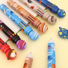 2 pièces Stylos à bille planète spatiale assortis - Style aléatoire - Stylos multifonctions colorés créatifs et mignons avec pression pour les étudiants - A - Voir 3