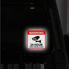 1pc 24-Hour Video Surveillance Warning Sticker With Camera Icon - Waterproof, UV-Resistant, Suitable For Windows And Motorcycle Trunk Covers, Scratch-Resistant, Transparent Text Design, High-Contrast, Suitable For Christmas Decoration - A - View 3