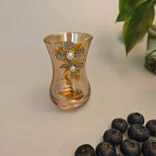 1pc Gold Color Diamond Studded Creative Coffee Cup, Heat-Resistant Tea Color Diamond Pearl Glass Latte Cup, Gold Dried Fruit & Sweet Dessert Storage Butterfly, Pearl Coffee Stirring Spoon - Gold - View 9