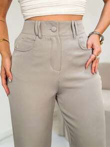 Women's Flare Wide Leg Pants, High Waist, Tailored, Chic, Work, Uniform, Party, Workwear/DD068 - 淺灰色 - 查看 4