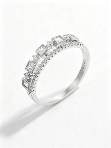 Jessie Jewelry 1 Stück luxuriöser und glamouröser glänzender vintage 925 Silber Kubikzirkonia Kronen-Design Doppelring, elegantes Geschenk für Frauen zum Tragen an Dates, Partys und im Alltag - Silber - Übersicht 4