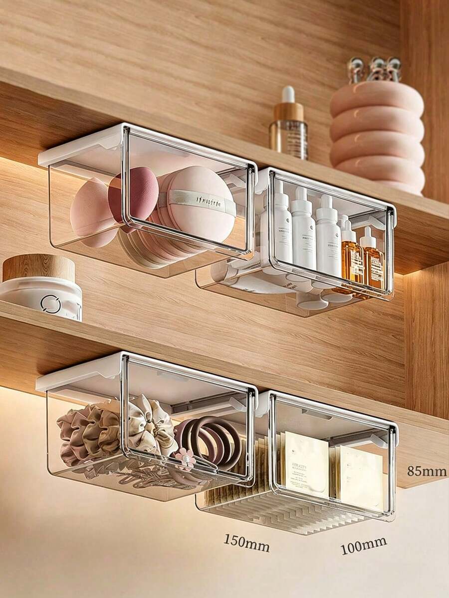 Expandable Mirror Cabinet With Under Cabinet Storage Box And Rack - Minimalist Bathroom Storage Cabinet, Suitable For Storing Cotton Pads, Lipsticks, Cotton Swabs, Etc. With Drawer-Style Hidden Pull-Out Shelf Cosmetic Storage Box, Extendable Bathroom Shelf. Organize Your Bathroom Countertop. - Multicolor - View 1