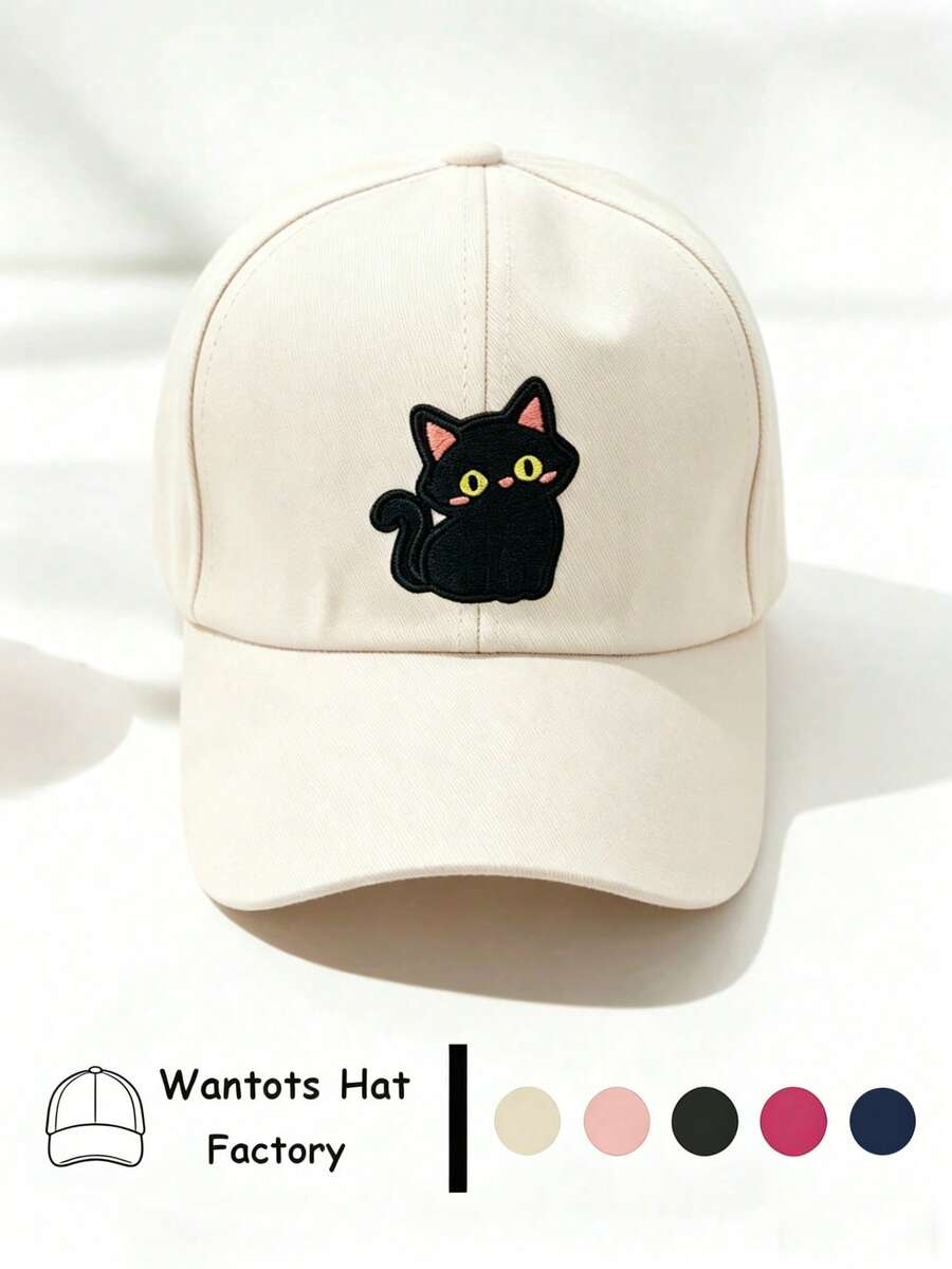 Y2K刺绣男女通用黑色猫咪图案防晒透气时尚棒球帽，适合日常休闲和外出街头穿着 - 彩色 - 查看 1