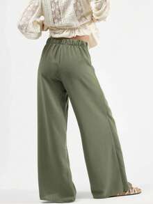Women's Casual Khaki Wide Leg Pant Wrap Detailed - Khaki - View 4