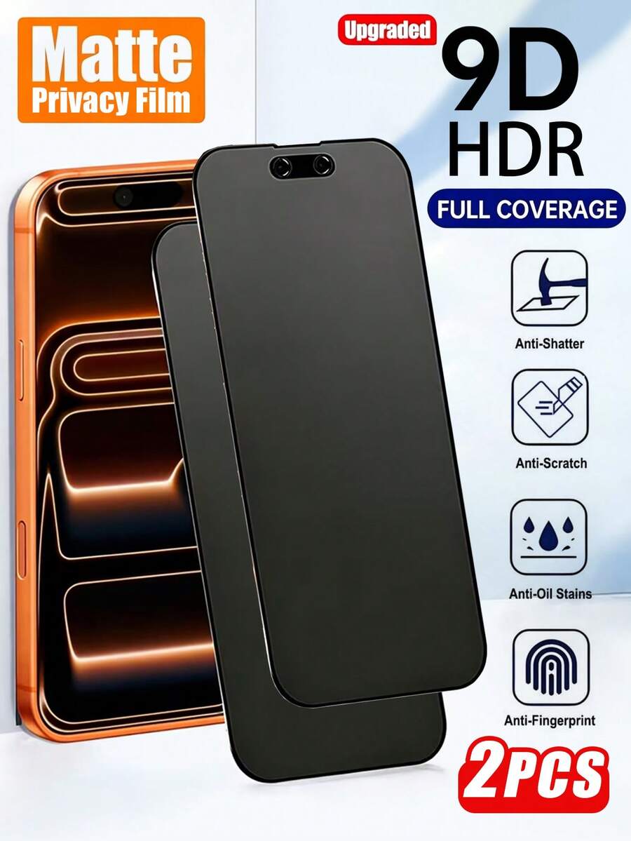 防震隐私手机屏幕保护膜 2 片装 磨砂隐私屏幕保护膜 兼容 17 Pro Max/17 Pro/17 Air/17/17E/16 Pro Max/16 Pro/16 Plus/16E/15/14/13/12，非玻璃材质，PET 材质，防摔防指纹，触控灵敏，保护隐私，易于安装，无气泡，兼容手机壳和配件 母亲节生日礼物 - 黑色 - 查看 1