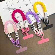 1条多巴胺编织手机挂绳，简约手工尼龙带，适用于通用手机壳，可DIY创意手机挂链、汽车钥匙链、耳机挂绳、腕带，带夹子 - 彩色 - 查看 2