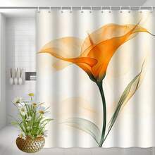 1/4PC Extra Large Floral Shower Curtain - Elegant Watercolor Calla Lily Design, Vibrant Orange Flowers Against A Beige Background, Semi-Transparent Petals - Machine Washable Polyester Fabric. Includes Shower Curtain, Non-Slip Bathroom Mat, U-Shaped Rug, And Toilet Seat With 12 Hooks. Perfect For Creating A Spa-Like Bathroom, Modern Bathroom Décor, And A Luxurious Home Spa Experience. - Durable And Elegant Floral Shower Curtain, Easy-Care Fabric, High-Quality Materials, Ideal For Stylish Homemakers And Spa Enthusiasts. - A - View 10