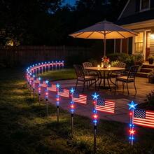8-Pack Red, White, And Blue American Flag Solar Lights, Red, White, And Blue Flag Outdoor Pathway Lights, 4th Of July Independence Day Decorative Lights, Patriotic Theme Decor, 8 Flashing Modes, Suitable For Porches, Courtyards, Pathways, Lawns, Cemeteries, Memorial Day - Tám quốc kỳ - Xem 5