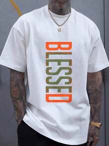 Men's 3D Graphic T-Shirt - Bold Orange And Green Lettering Tee, Breathable Medium-Stretch Fabric, Machine Washable, Casual Urban Wear For Gym, Beach And Everyday Use - Comfortable Fit Short Sleeve Crew Neck Top - 白色 - 查看 5