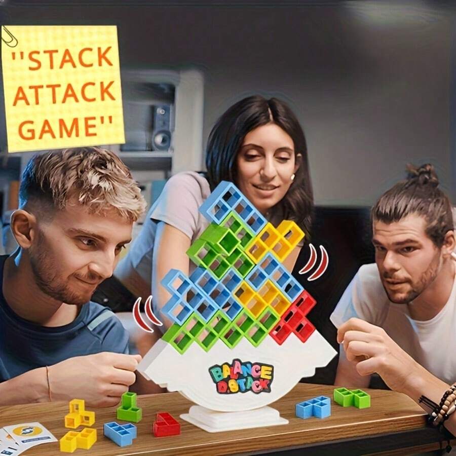 1 Set Balancing Tower Game, Fun Stacking Tabletop Version | Family Gathering And Travel Entertainment Puzzle Game - Multicolor - View 1