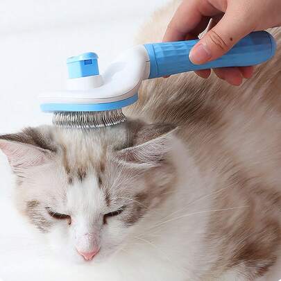 1 pieza Cepillo para aseo de gatos, disponible en múltiples colores, eliminación de pelo con un solo clic, conveniente y rápido, herramienta ideal para el aseo de mascotas, cepillo de masaje universal con mango suave redondo y cerdas de acero autolimpiantes