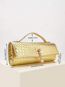 Noctella Fashionable Luxury Gold Crocodile Embossed PU Clutch Bag, With Shiny Metallic Silver Finish, Accented By Square Lock Clasp And Cylindrical Handle. Ideal For Attending Galas, Cocktail Parties And Red Carpet Events, Effortlessly Creating A Bold And Glamorous Fashion Statement. A Perfect Gift For Women. - Gold - View 5