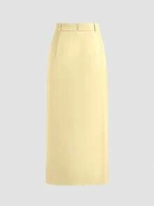 Falda de corte alto de unicolor elegante y casual - Amarillo claro - Ver 2